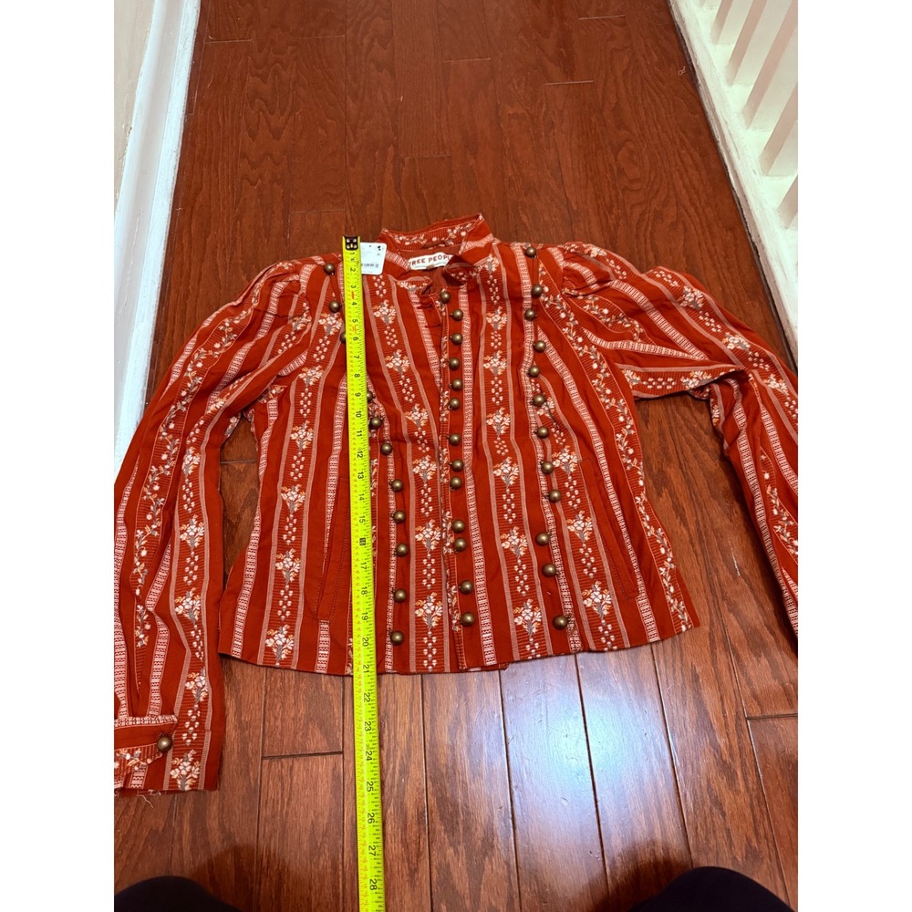 Free People Cottage Red Combo Floral Stripe  Button Jacket New Small - Picture 6 of 7